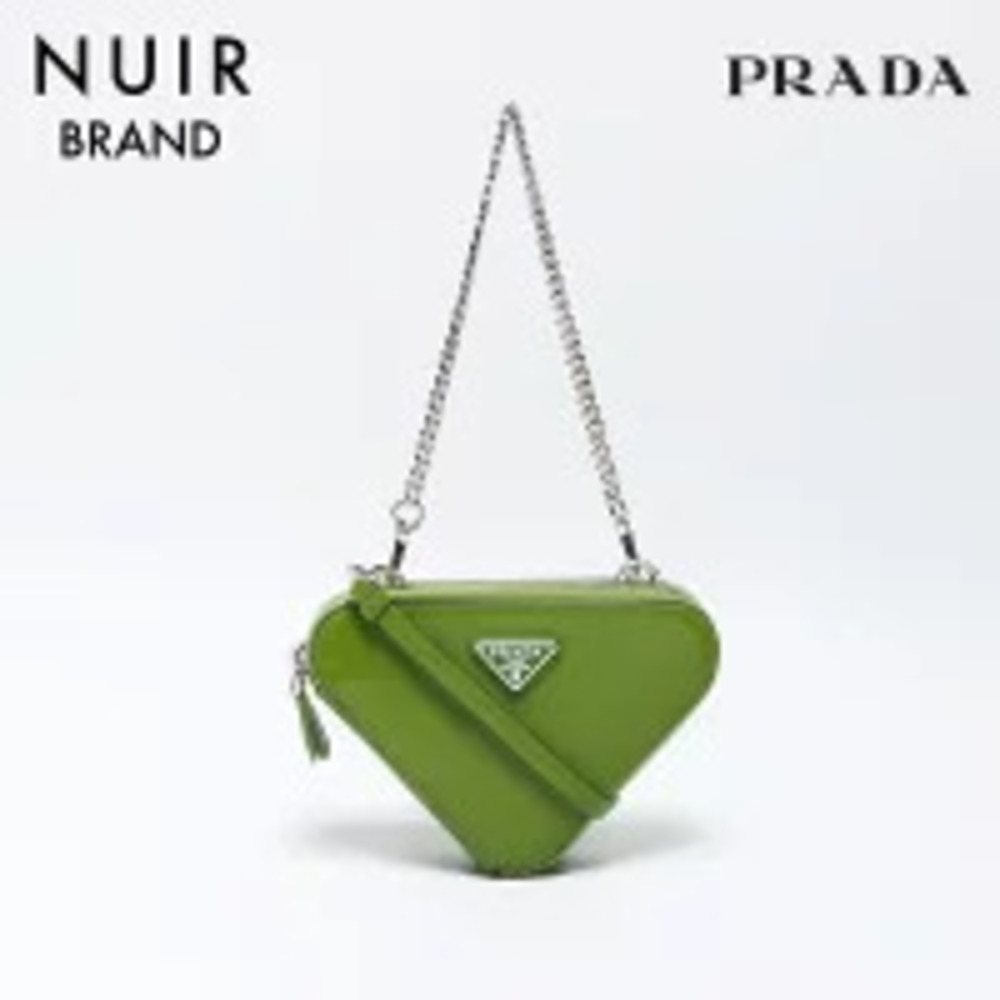 Prada Triangle Logo Peach Patent Vernis Chain Shoulder Bag Green - Picture 1 of 13